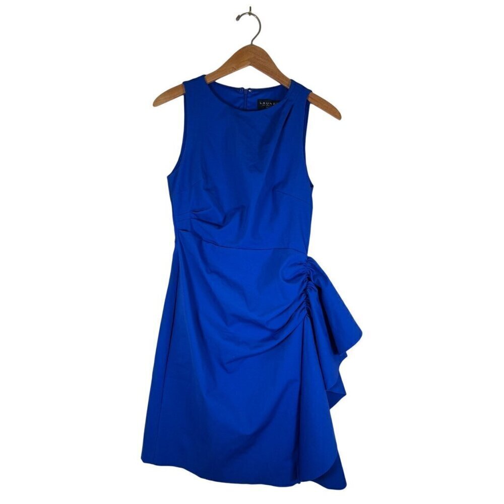 Laundry by Shelli Segal Womens Size 4 Cobalt Sheath Dress Side Ruffle Detail 90s